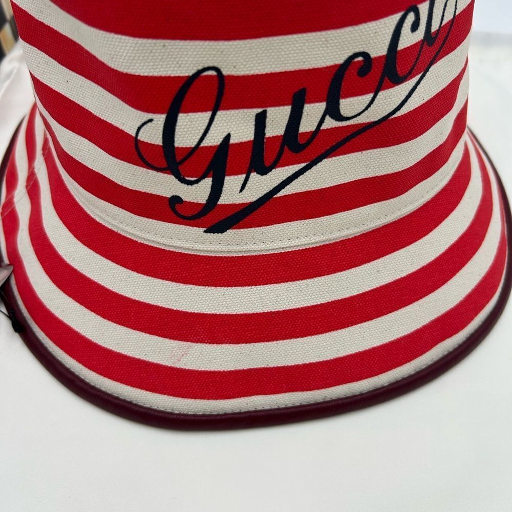 Women's Gucci, striped canvas, bucket, hat, size large made in Italy - Picture 4 of 8